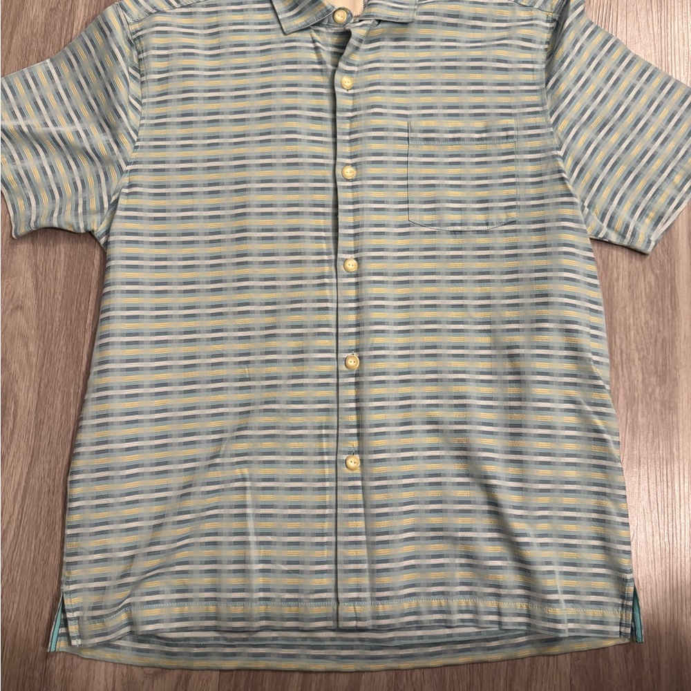 Tommy Bahama Blue and Yellow Striped Casual Shirt